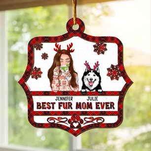 Personalized Pet Mom Wooden Ornament - Up to 4 Dogs/Cats - Christmas Gift Idea For Pet Lovers - Best Fur Mom Ever